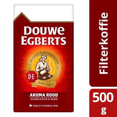 D.E. koffie rood snelfiltermaling, 6 x 500 gram 